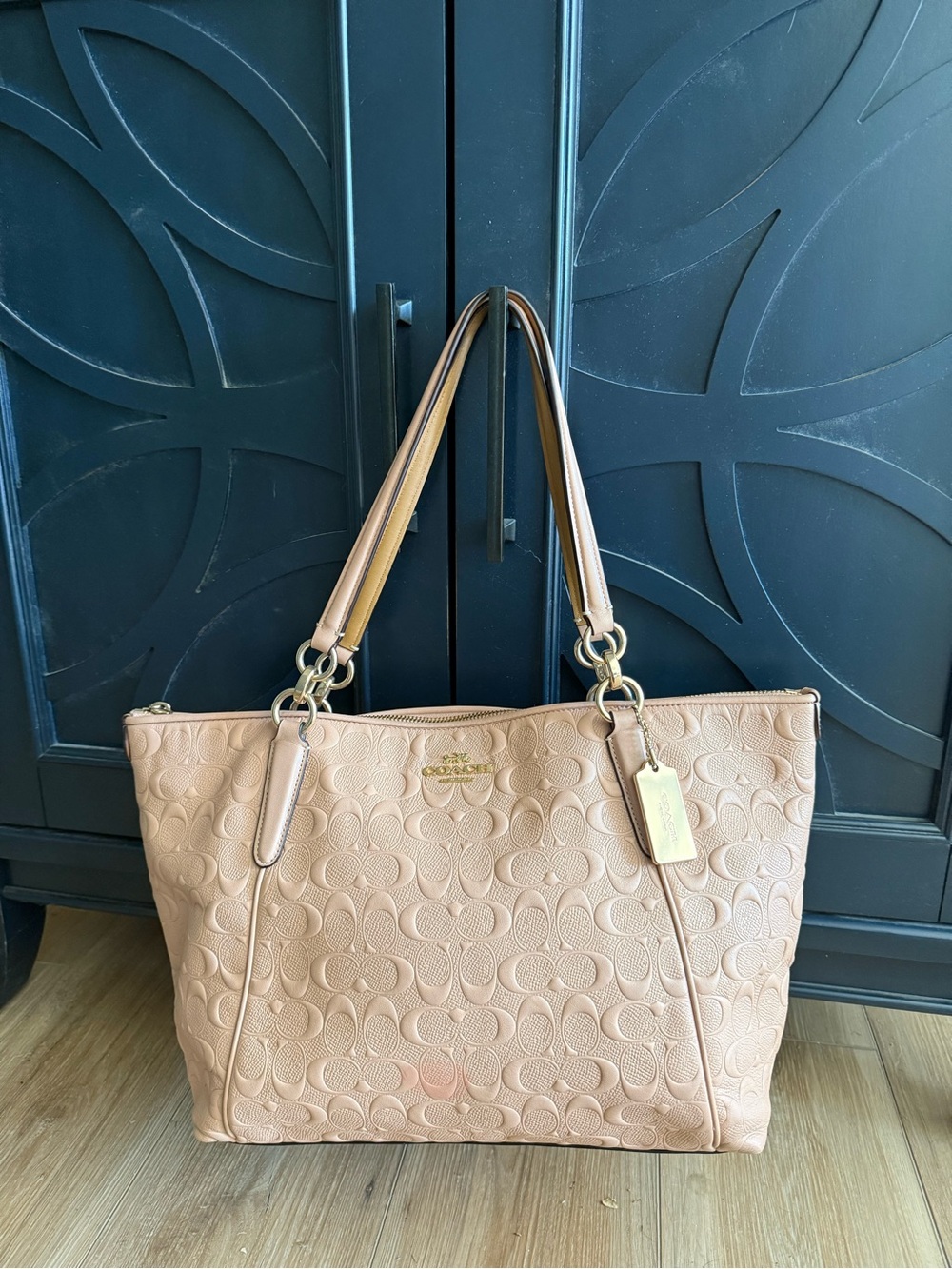 Coach Signature Embossed Leather Tote in Blush